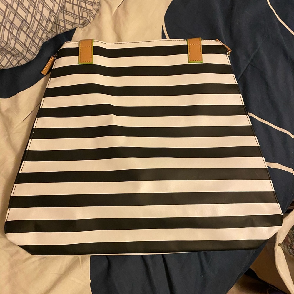 DSW Black and White Stripe Green Detail Bag